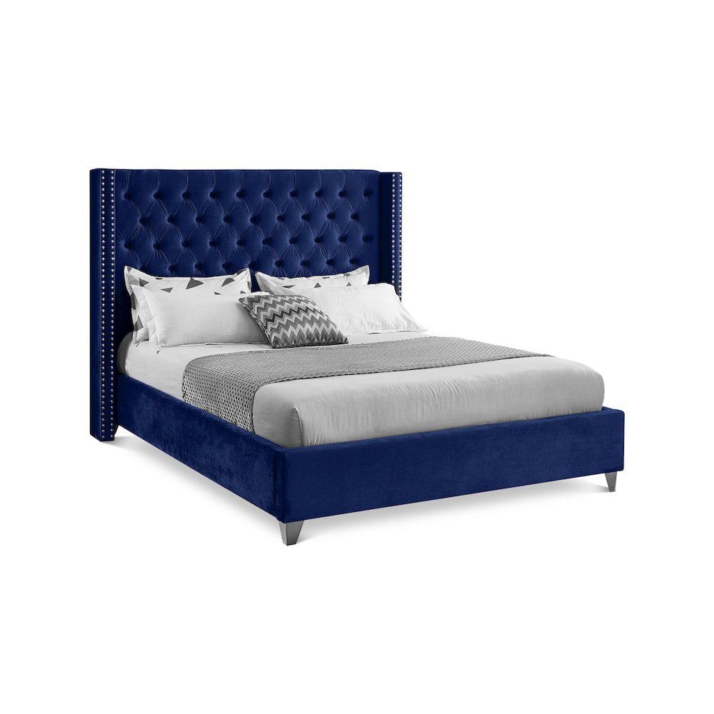 Aiden Navy Velvet King Bed. Picture 1