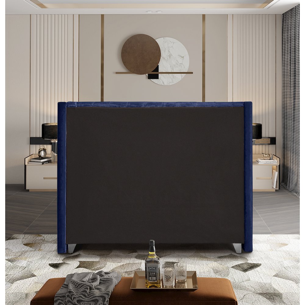 Aiden Navy Velvet Queen Bed. Picture 5