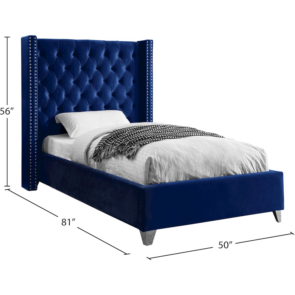 Aiden Navy Velvet Twin Bed. Picture 3