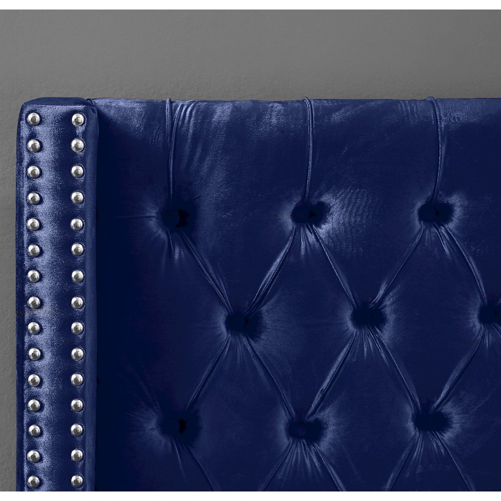 Aiden Navy Velvet Twin Bed. Picture 2