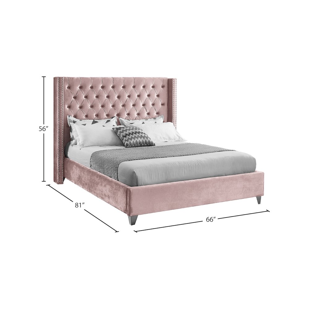 Aiden Pink Velvet Full Bed. Picture 7