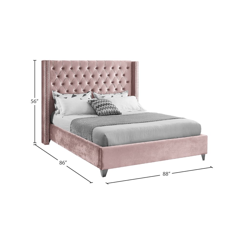 Aiden Pink Velvet King Bed. Picture 7