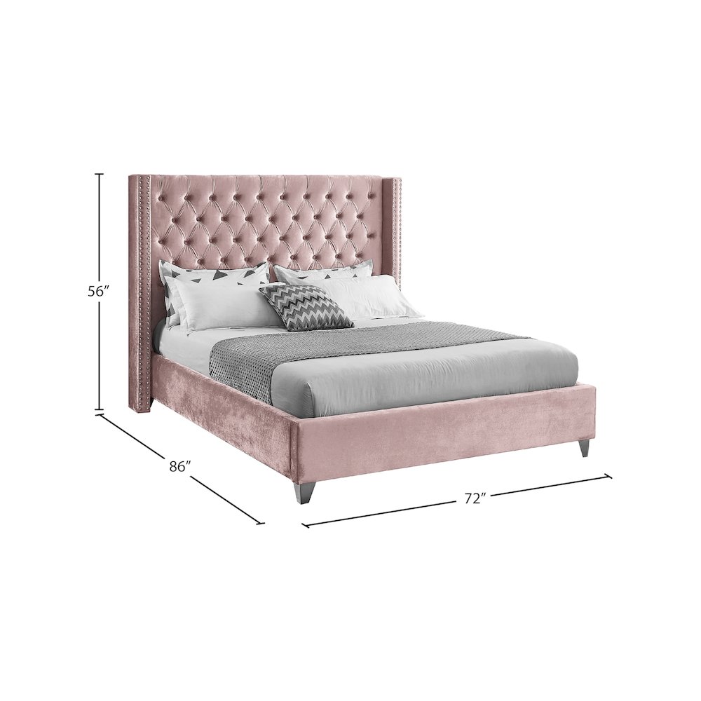 Aiden Pink Velvet Queen Bed. Picture 7