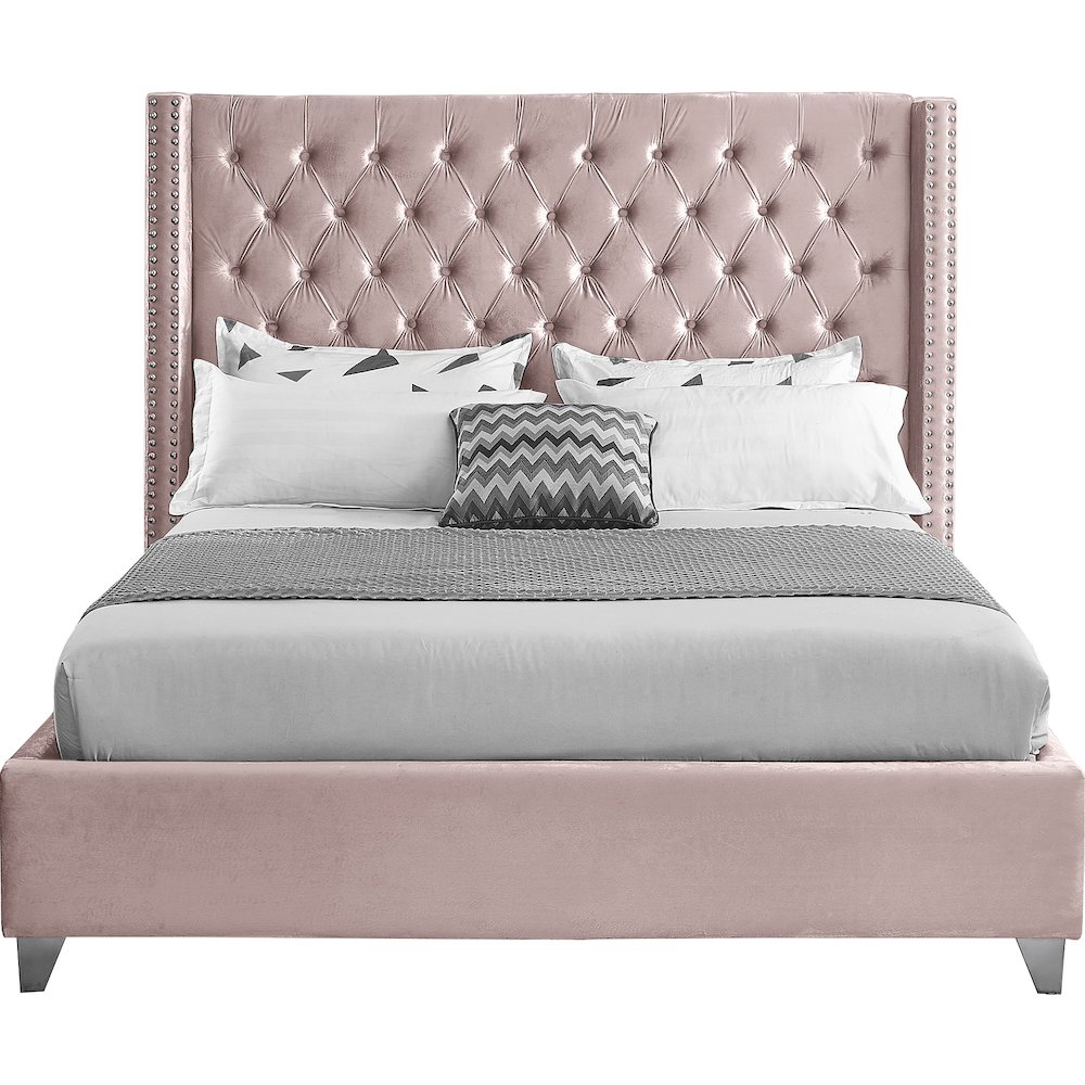 Aiden Pink Velvet Queen Bed. Picture 2