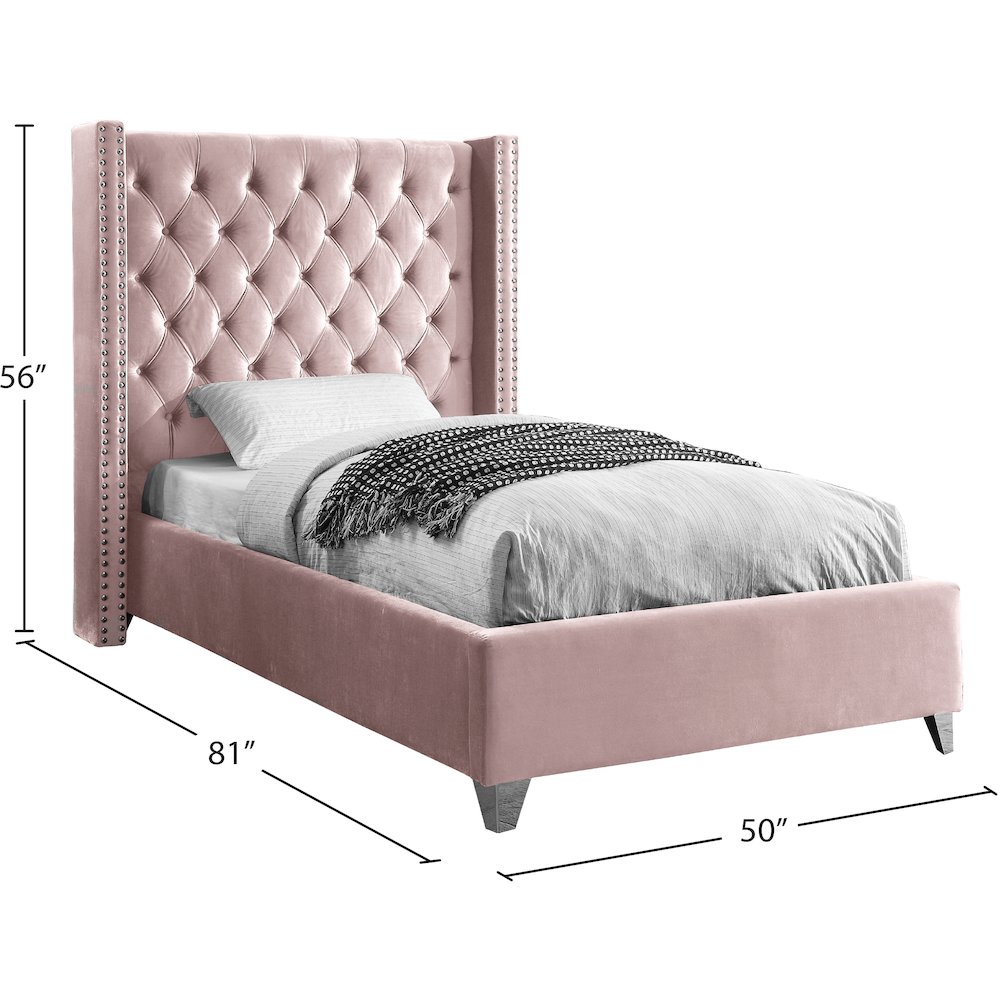 Aiden Pink Velvet Twin Bed. Picture 3