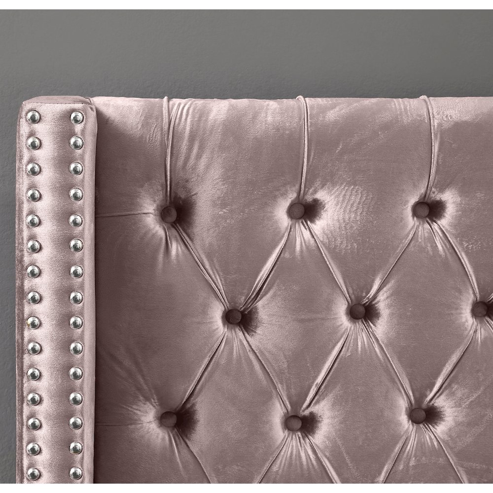 Aiden Pink Velvet Twin Bed. Picture 2