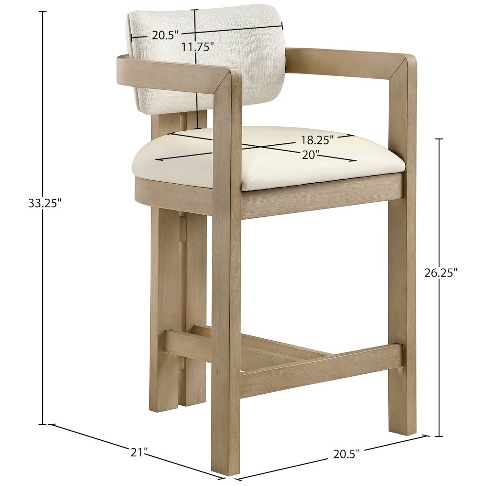 Ravina Cream Vegan Leather and Linen Textured Fabric Upholstered Counter Stool. Picture 9