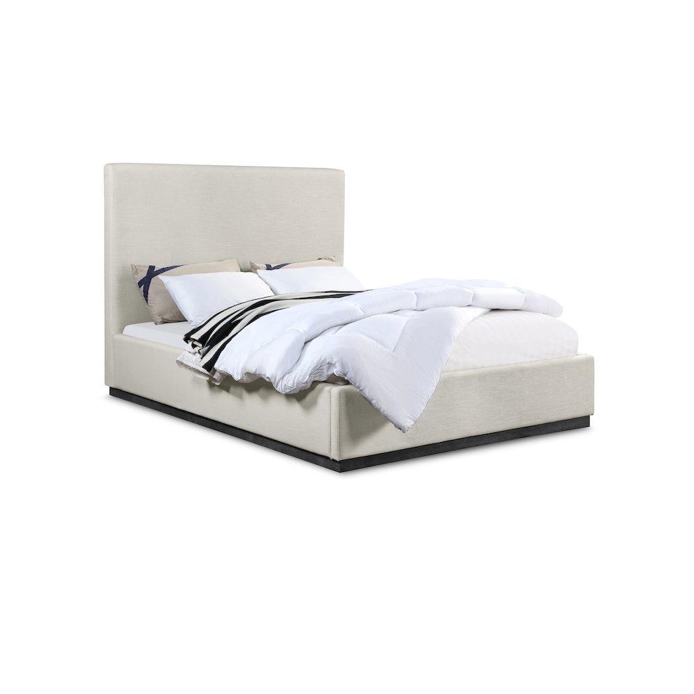 Alfie Beige Linen Textured Fabric Full Bed. Picture 1