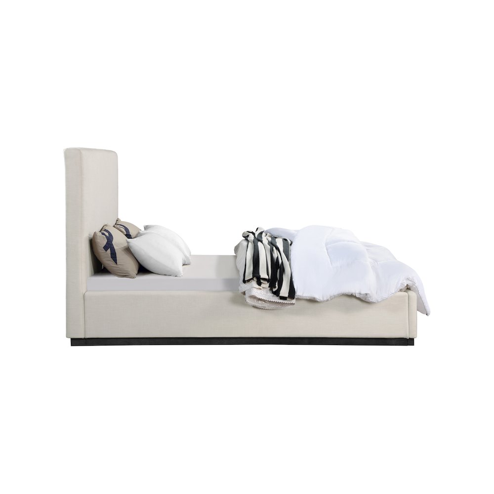 Alfie Beige Linen Textured Fabric King Bed. Picture 3