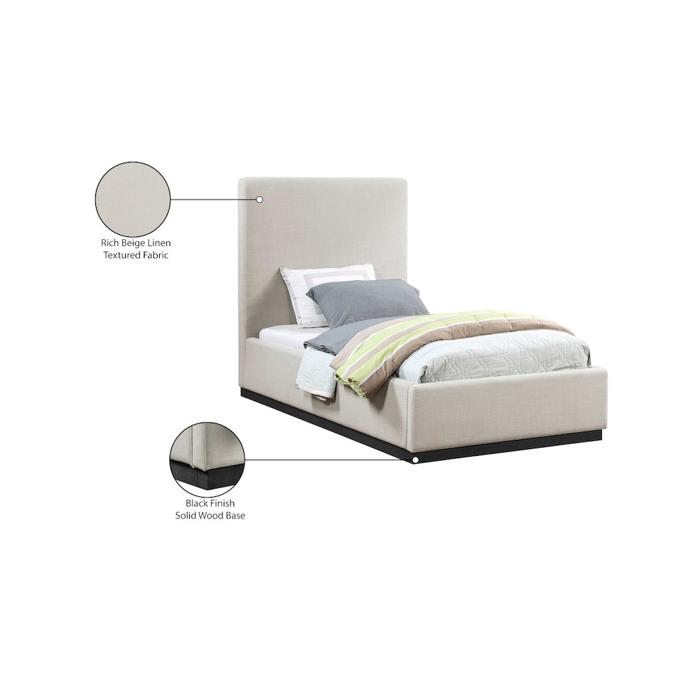 Alfie Beige Linen Textured Fabric Twin Bed. Picture 8