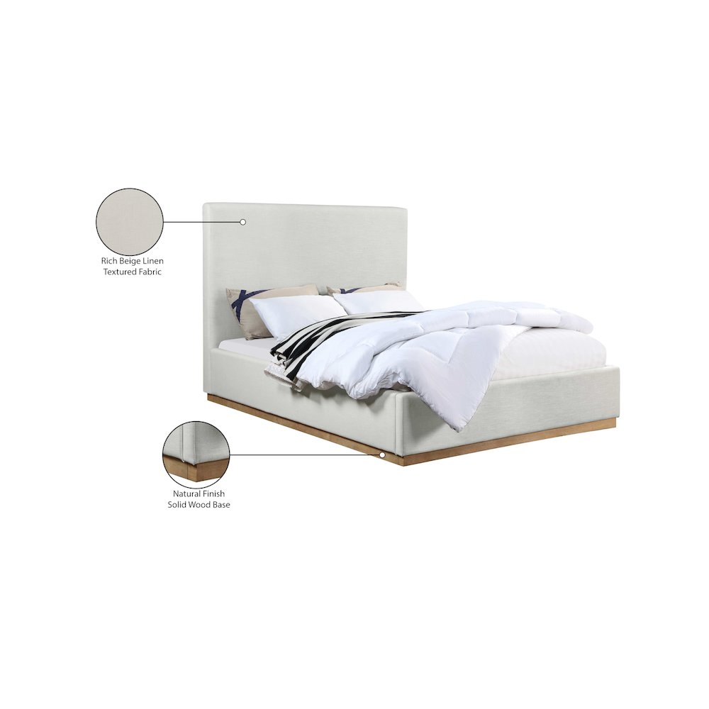 Alfie Cream Linen Textured Fabric Full Bed. Picture 8