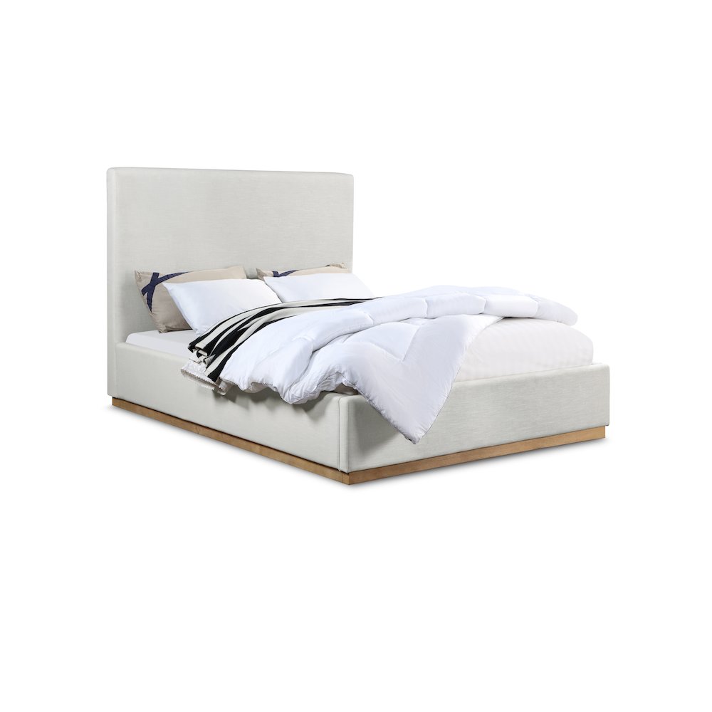 Alfie Cream Linen Textured Fabric Full Bed. Picture 1