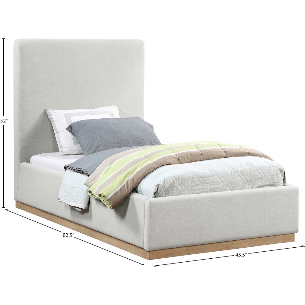 Alfie Cream Linen Textured Fabric Twin Bed. Picture 7