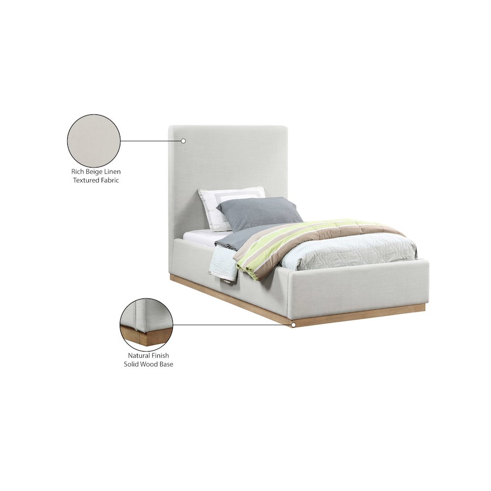 Alfie Cream Linen Textured Fabric Twin Bed. Picture 8