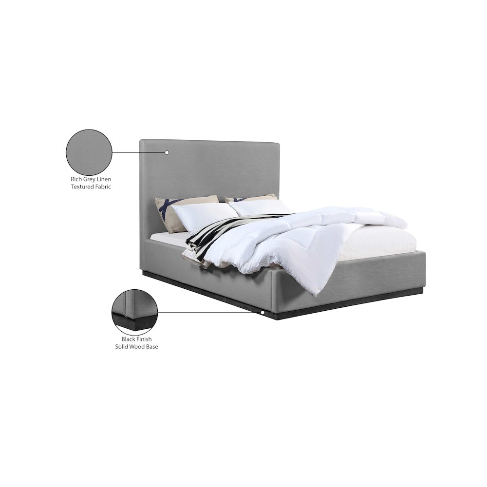 Alfie Grey Linen Textured Fabric King Bed. Picture 8