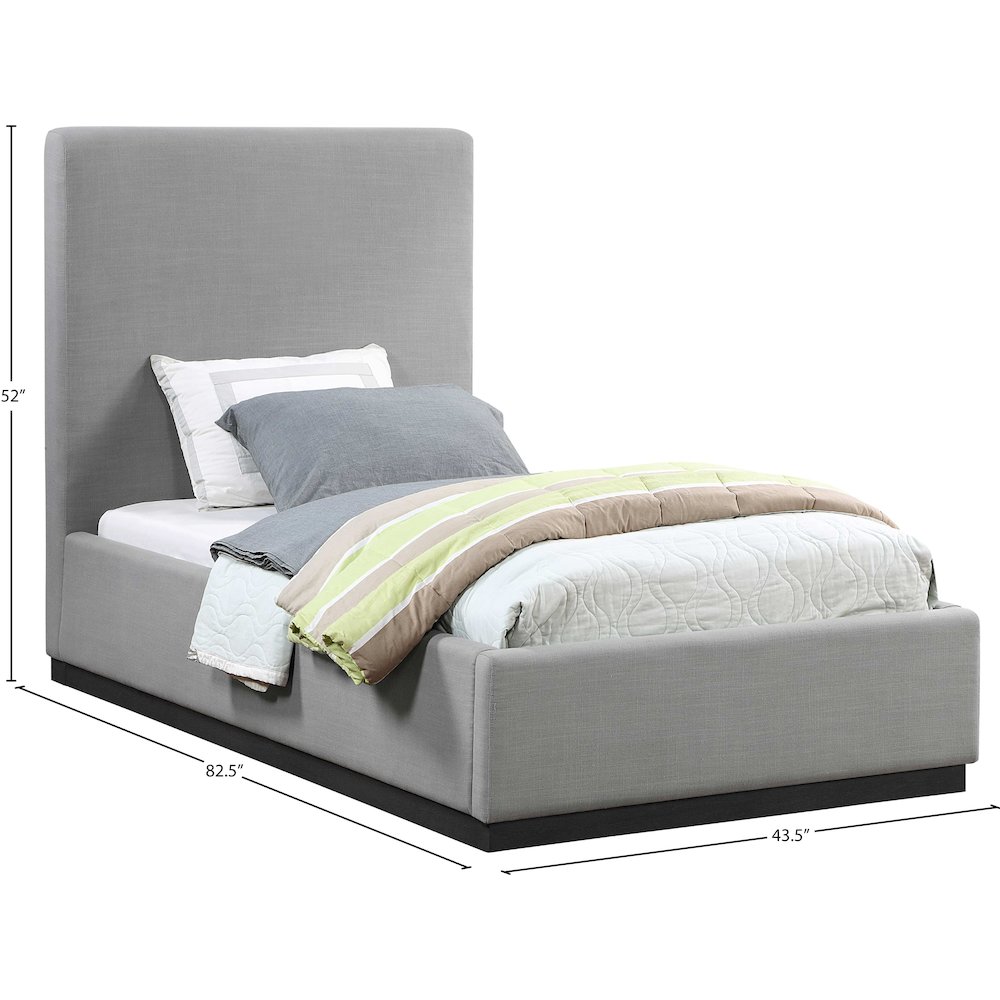 Alfie Grey Linen Textured Fabric Twin Bed. Picture 7