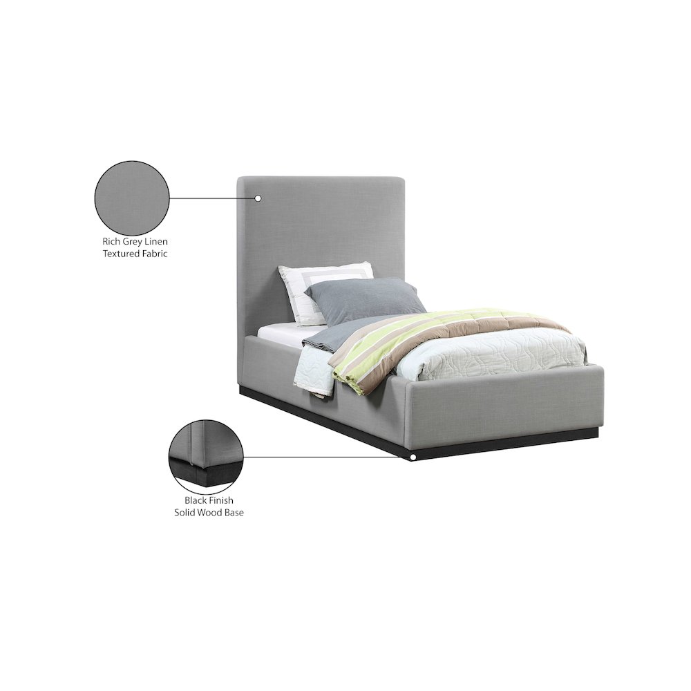 Alfie Grey Linen Textured Fabric Twin Bed. Picture 8