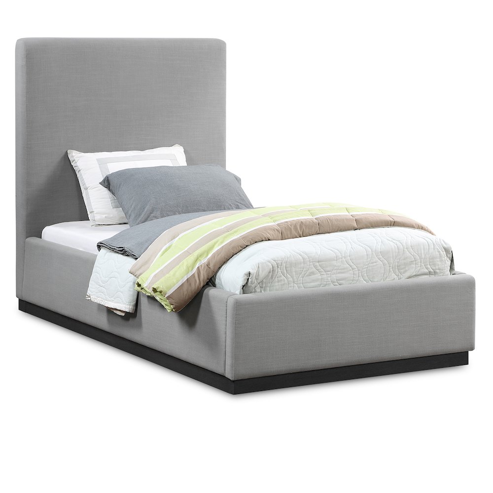 Alfie Grey Linen Textured Fabric Twin Bed. Picture 1