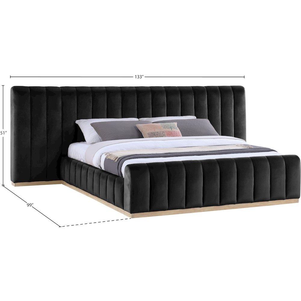 Amara Black Velvet Upholstered King Bed. Picture 9