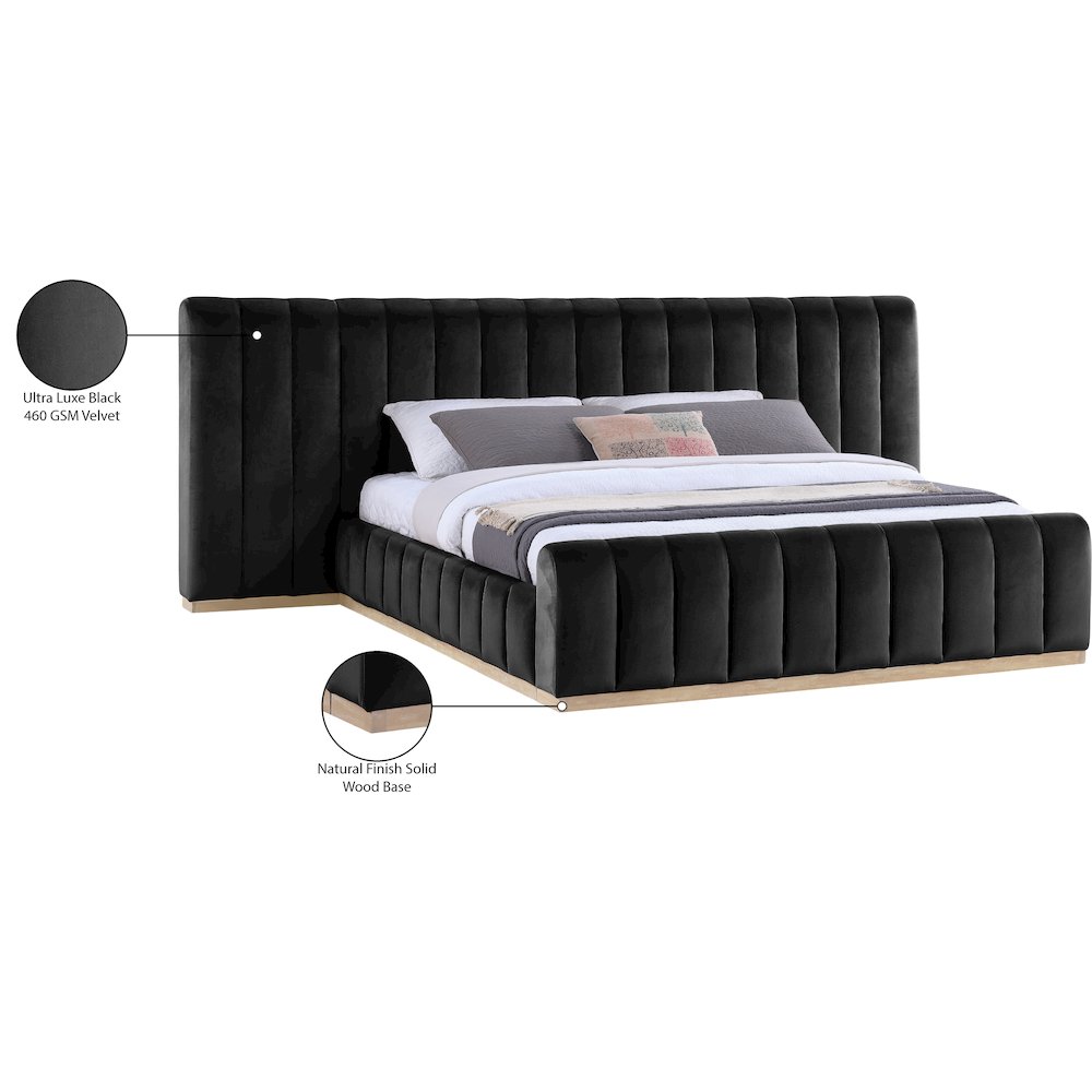 Amara Black Velvet Upholstered King Bed. Picture 10