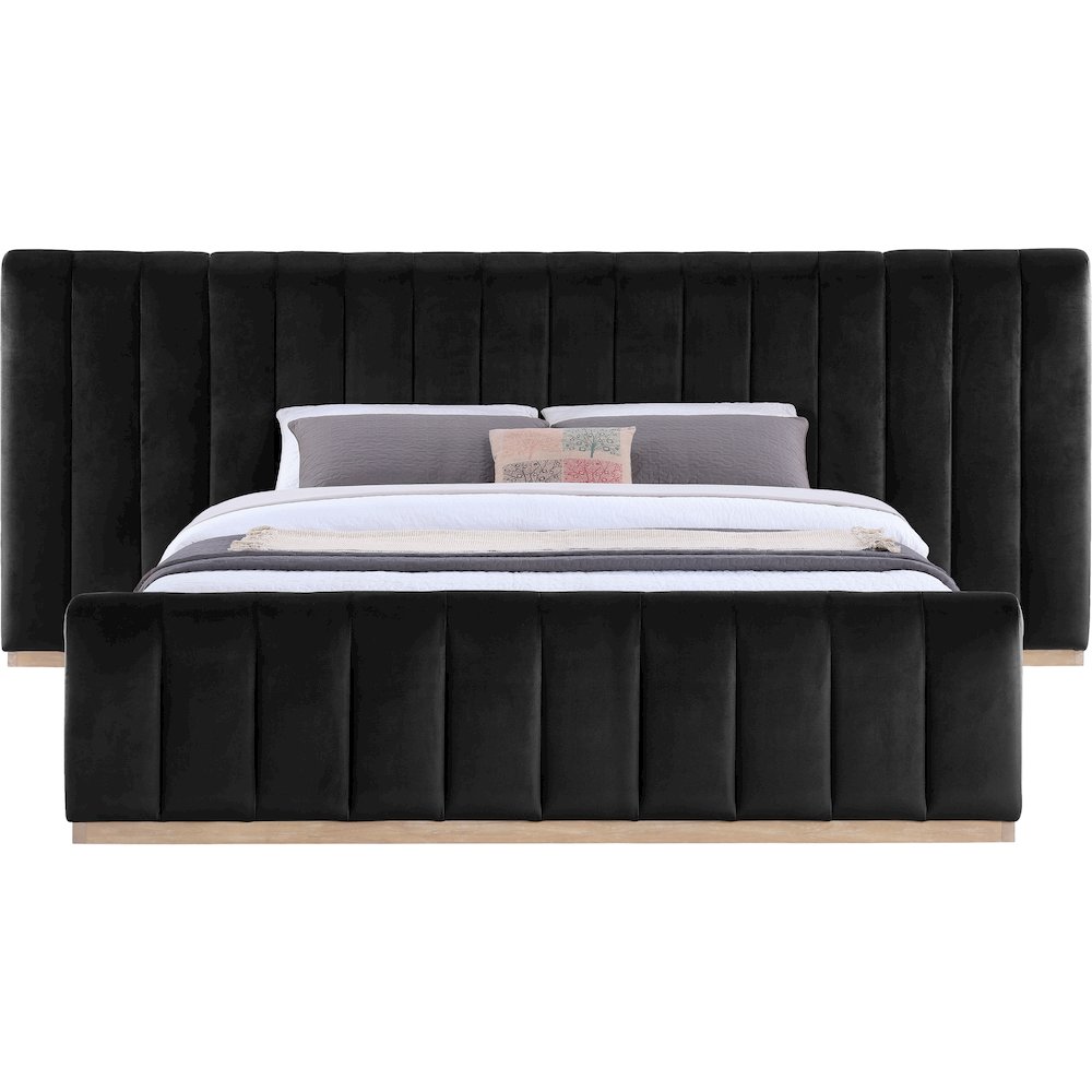 Amara Black Velvet Upholstered King Bed. Picture 2