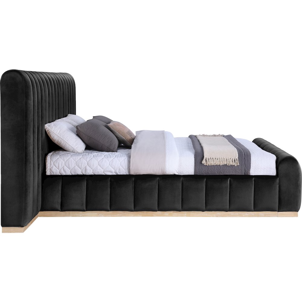 Amara Black Velvet Upholstered King Bed. Picture 8