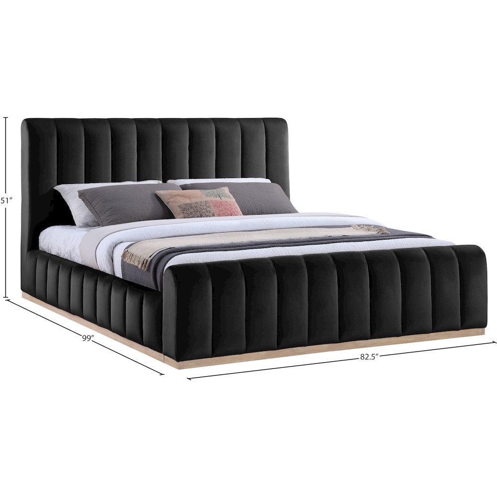 Amara Black Velvet Upholstered King Bed. Picture 9
