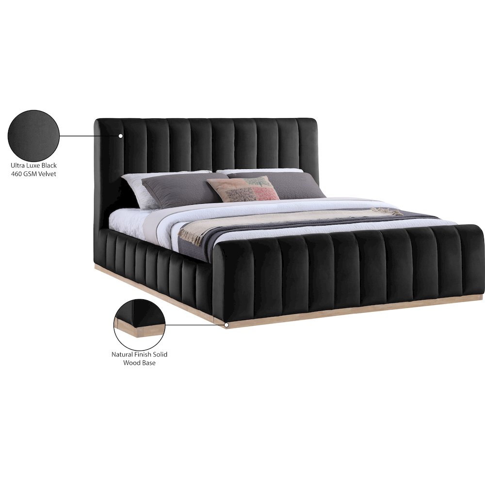 Amara Black Velvet Upholstered King Bed. Picture 10