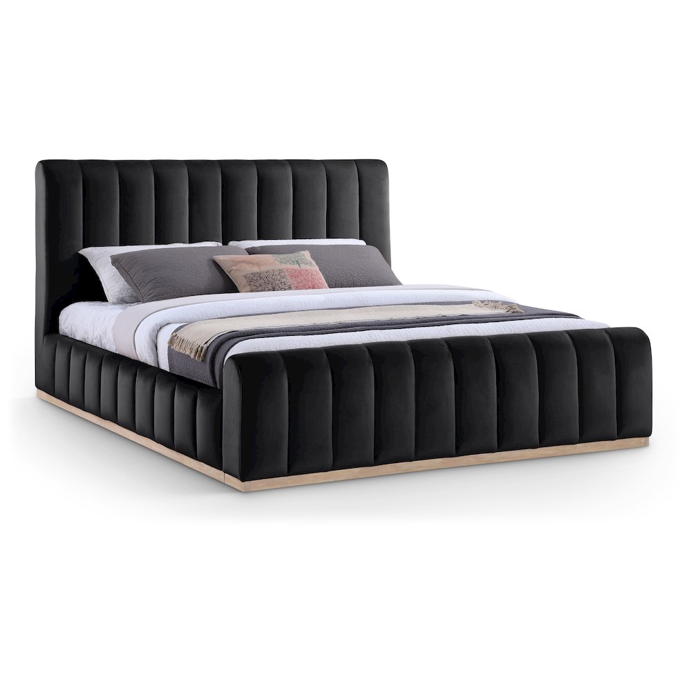 Amara Black Velvet Upholstered King Bed. Picture 1