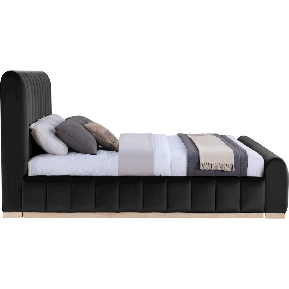 Amara Black Velvet Upholstered King Bed. Picture 8