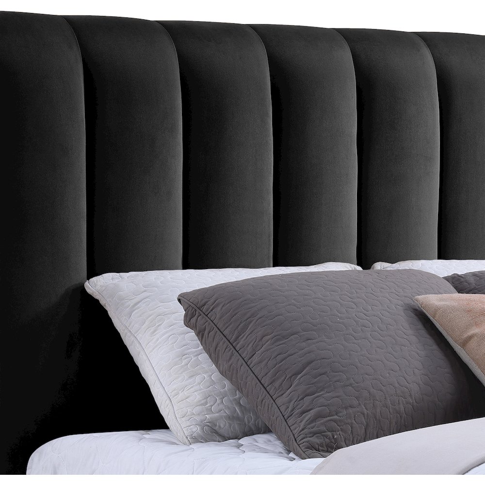 Amara Black Velvet Upholstered King Bed. Picture 5