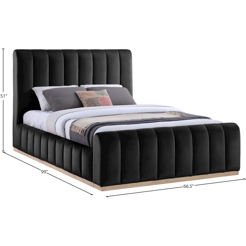 Amara Black Velvet Upholstered Queen Bed. Picture 9