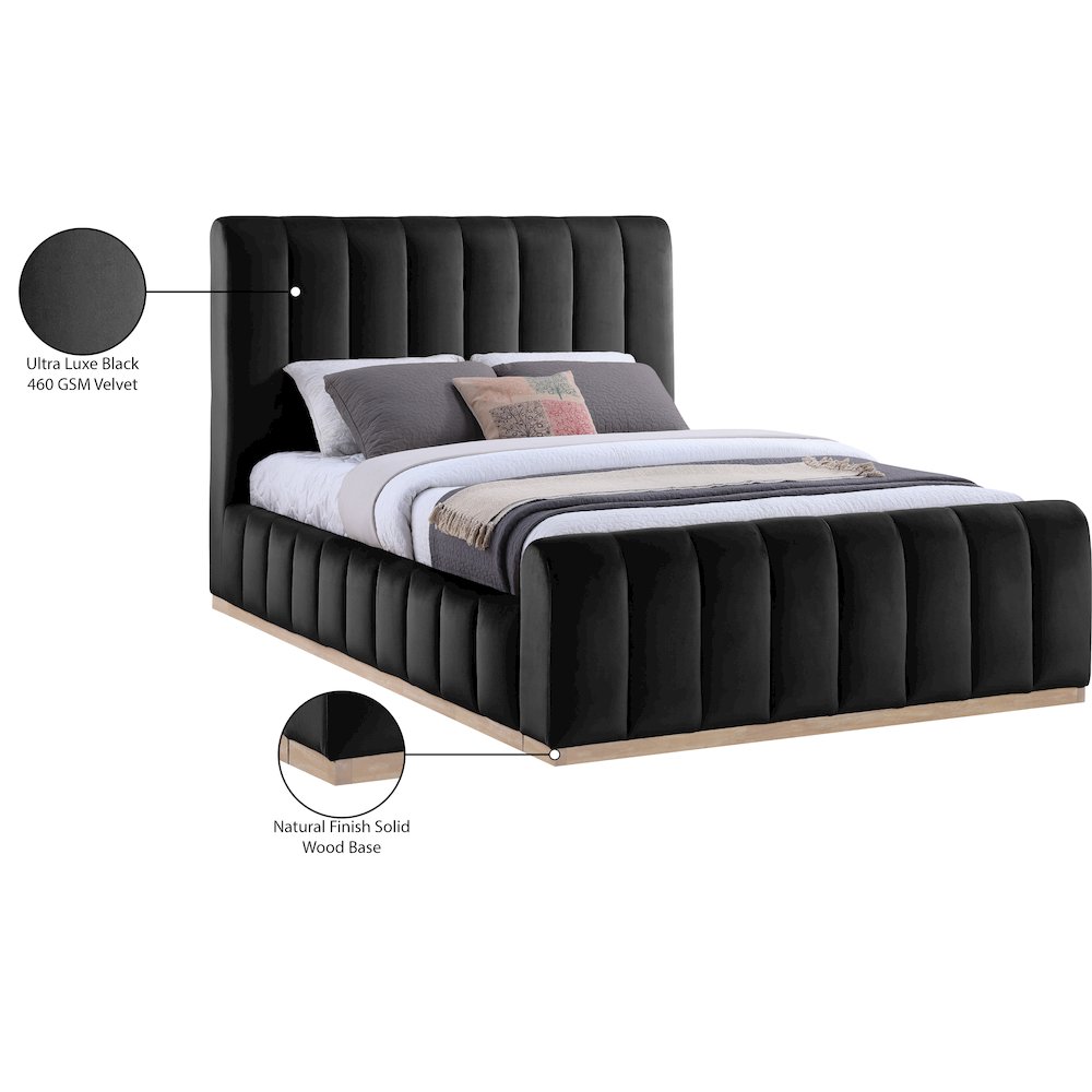 Amara Black Velvet Upholstered Queen Bed. Picture 10