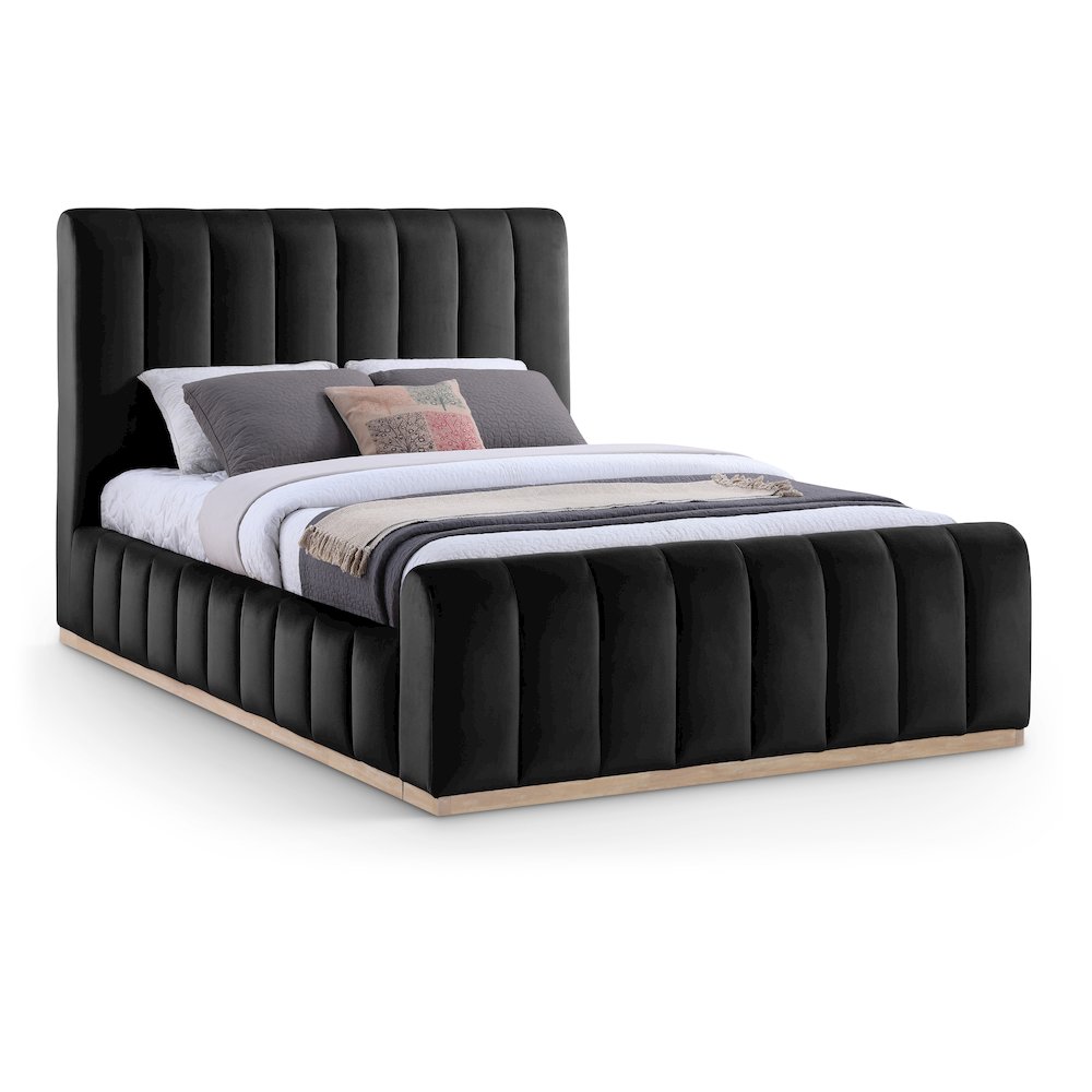 Amara Black Velvet Upholstered Queen Bed. Picture 1