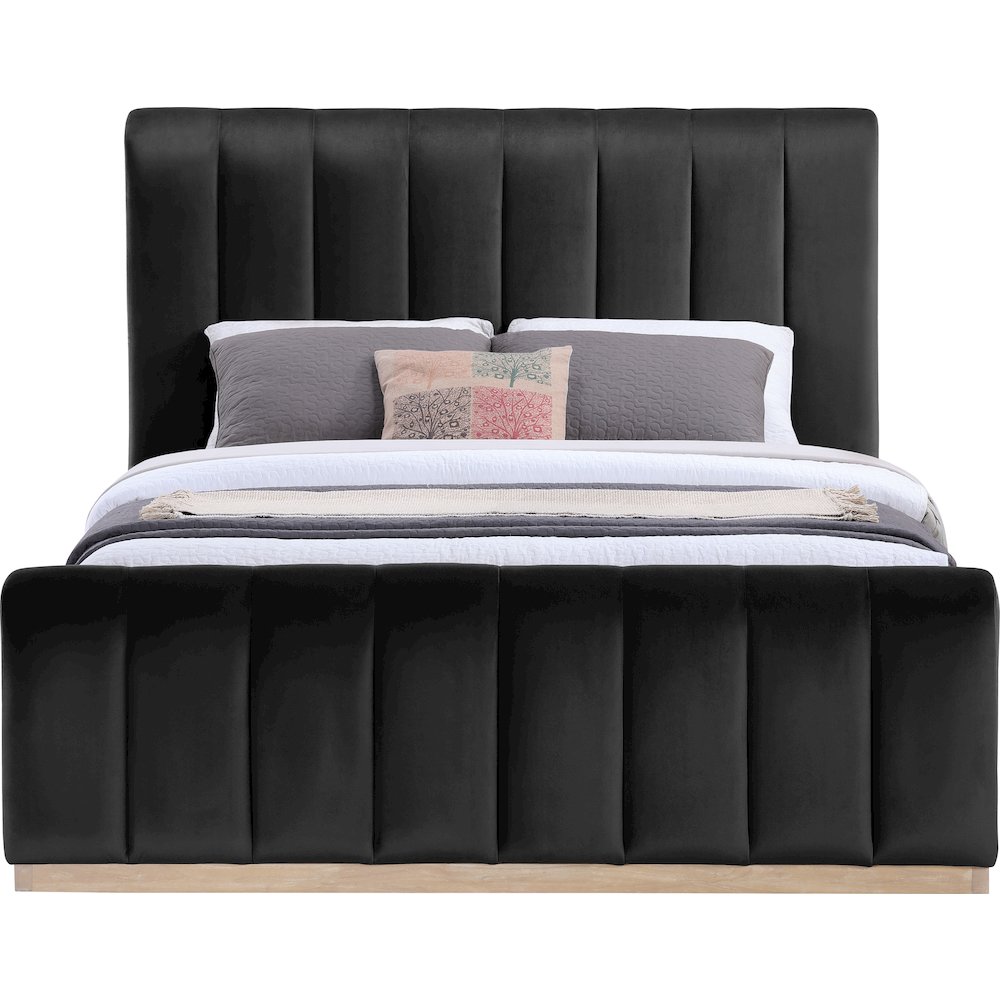 Amara Black Velvet Upholstered Queen Bed. Picture 2