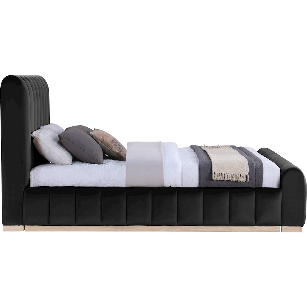 Amara Black Velvet Upholstered Queen Bed. Picture 8