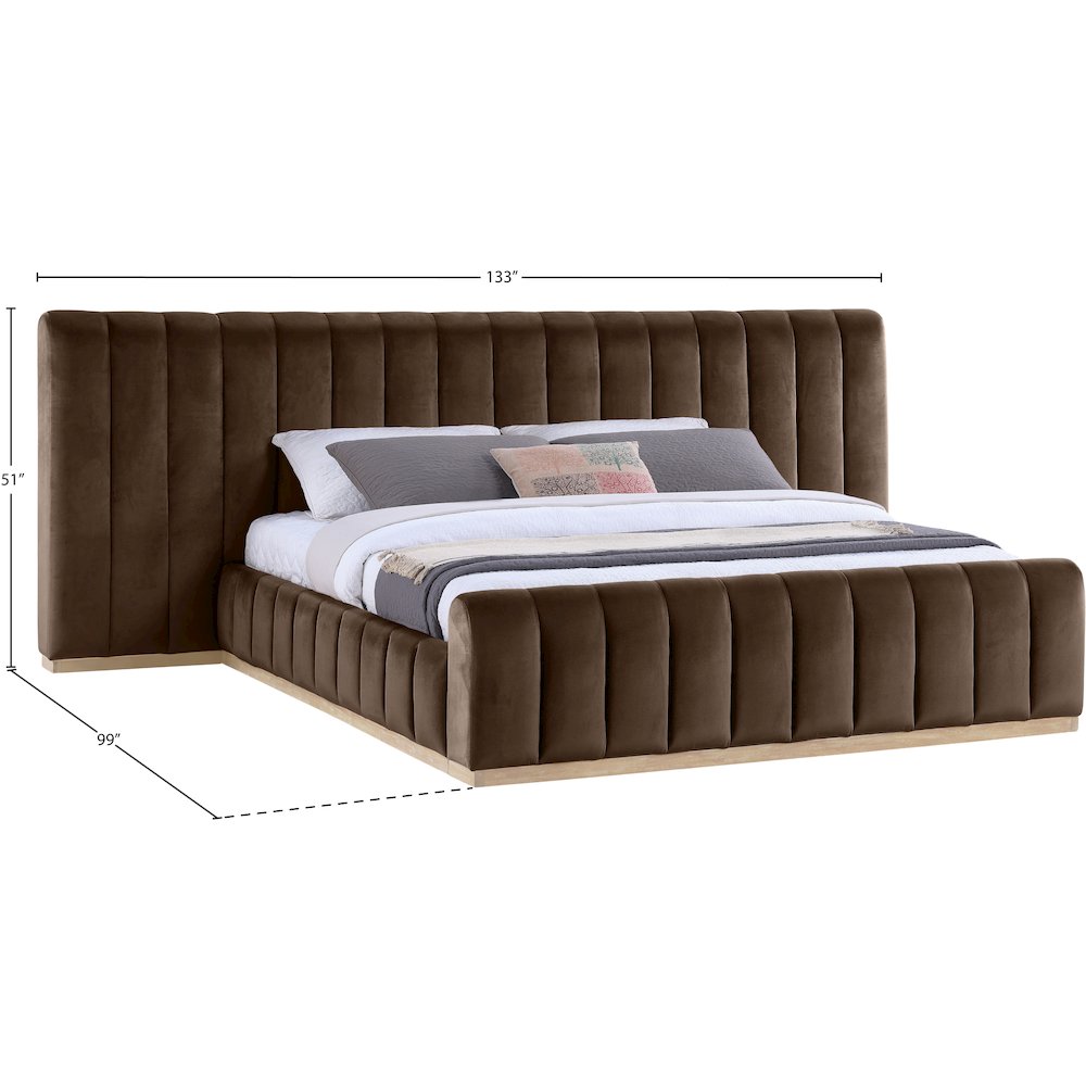 Amara Brown Velvet Upholstered King Bed. Picture 9