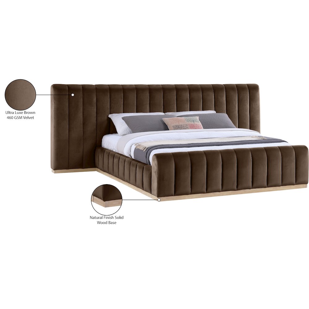 Amara Brown Velvet Upholstered King Bed. Picture 10