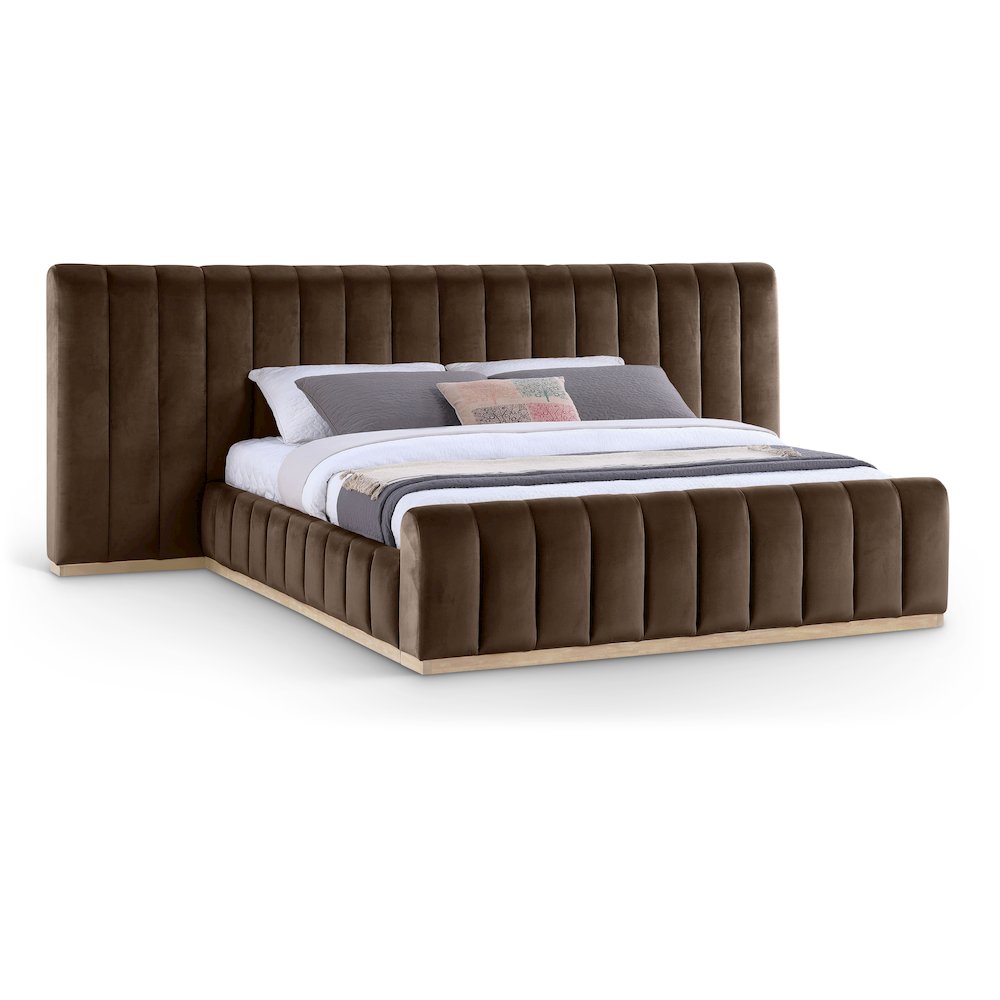 Amara Brown Velvet Upholstered King Bed. Picture 1
