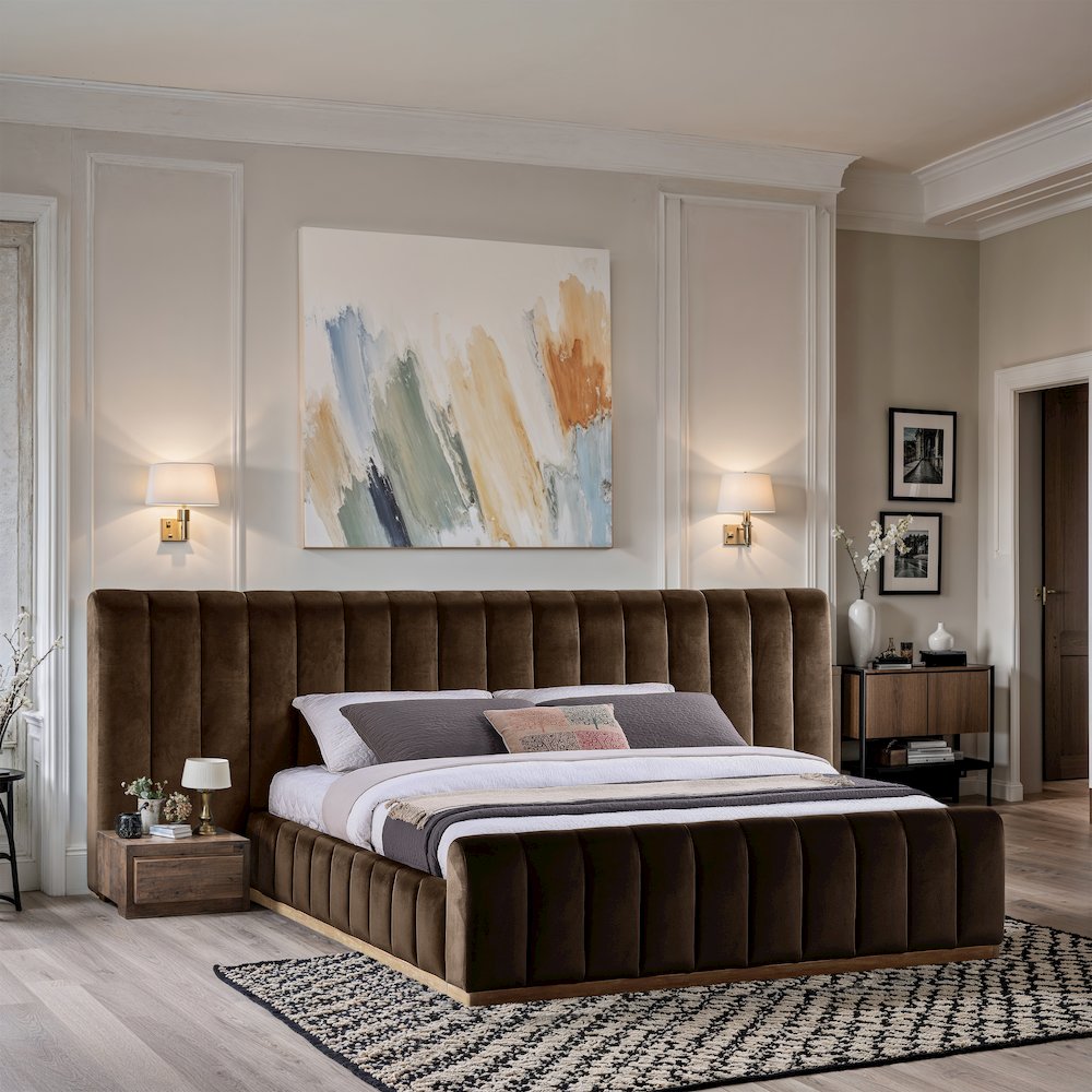 Amara Brown Velvet Upholstered King Bed. Picture 7