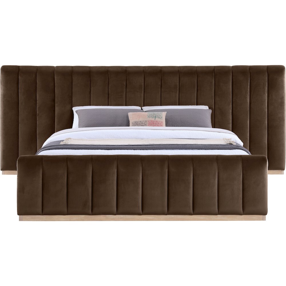 Amara Brown Velvet Upholstered King Bed. Picture 2