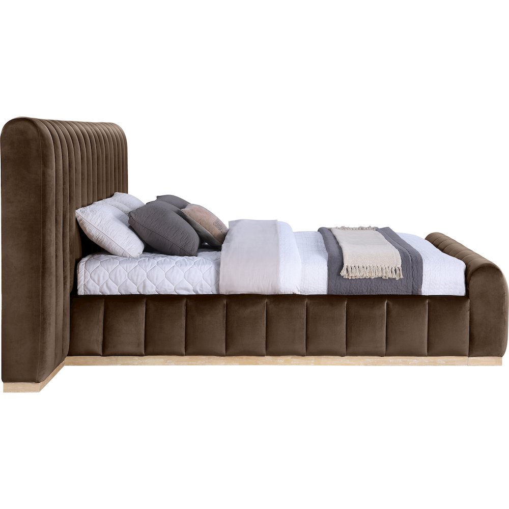 Amara Brown Velvet Upholstered King Bed. Picture 8