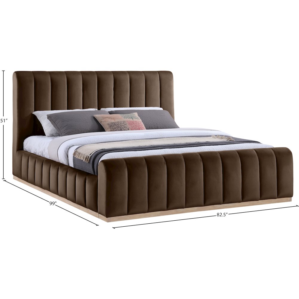 Amara Brown Velvet Upholstered King Bed. Picture 9