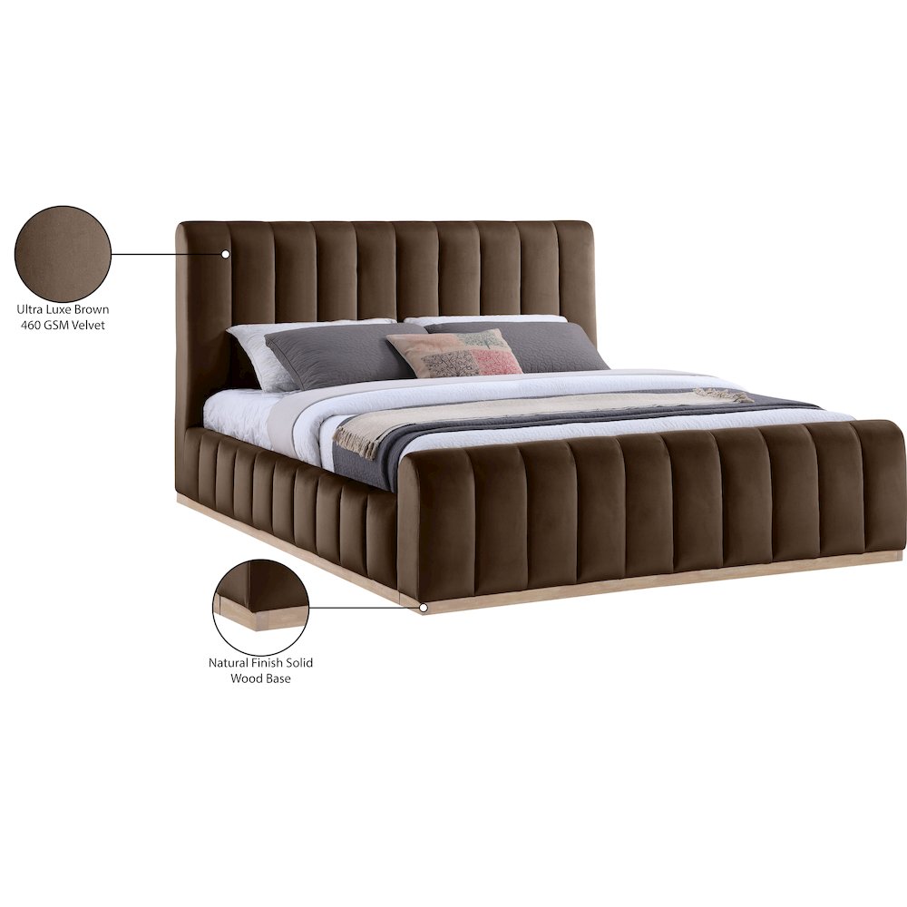 Amara Brown Velvet Upholstered King Bed. Picture 10