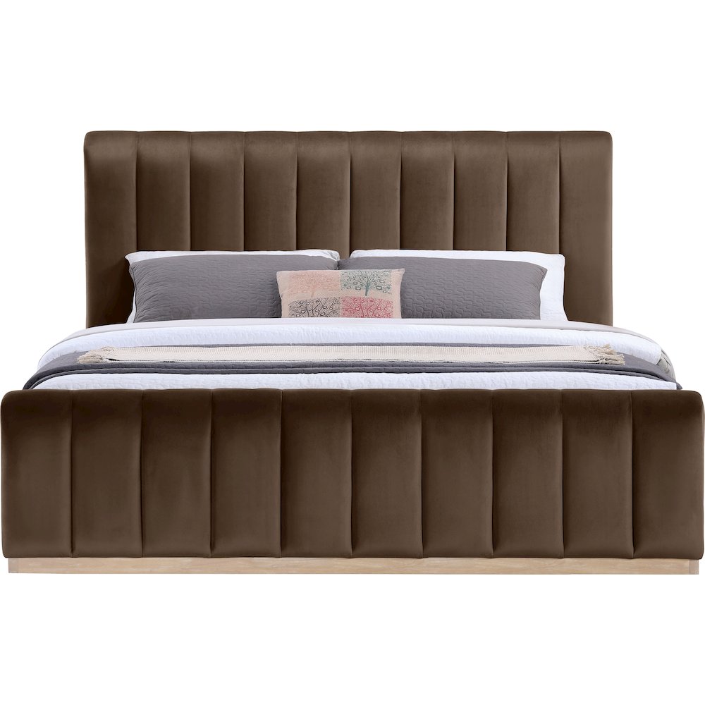 Amara Brown Velvet Upholstered King Bed. Picture 2