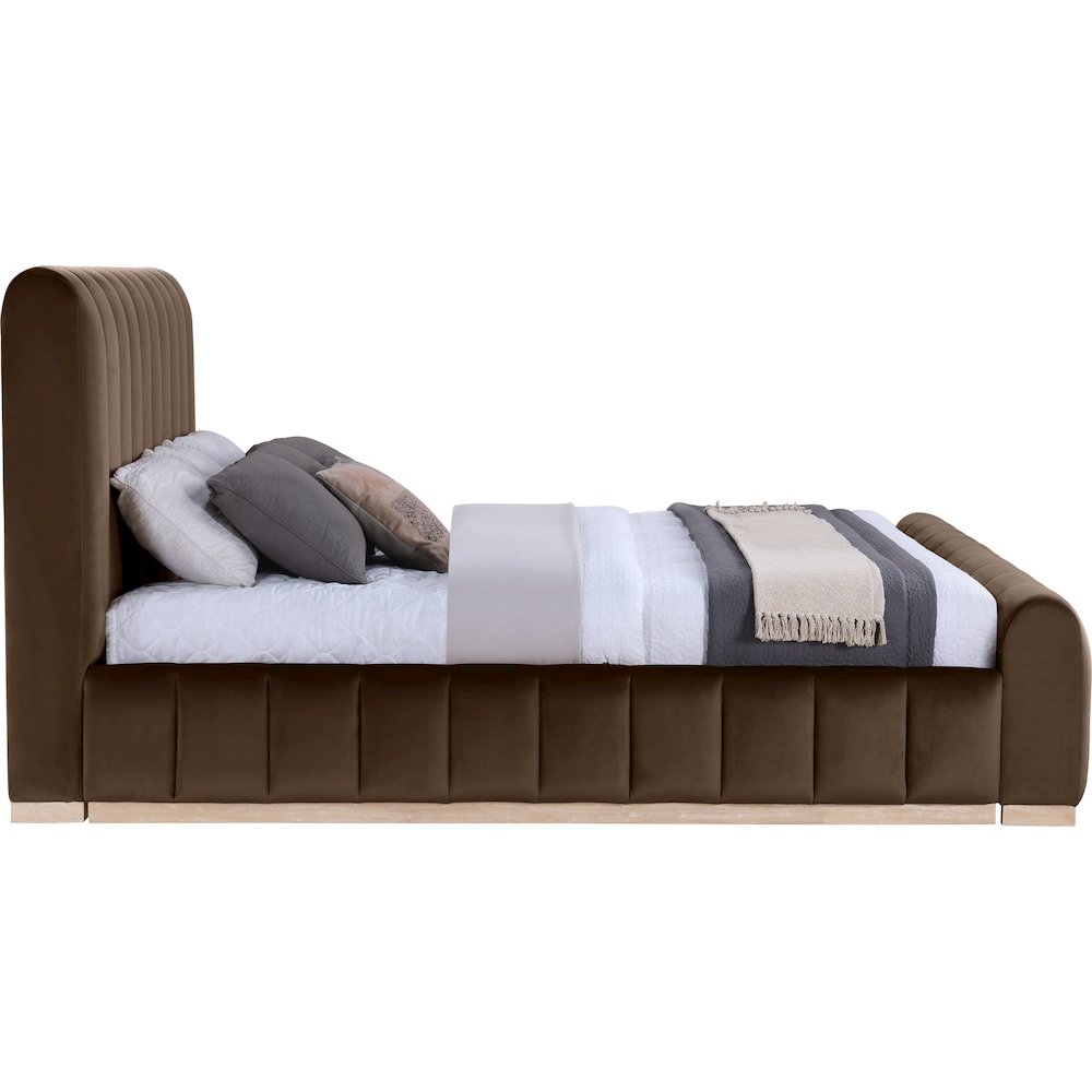 Amara Brown Velvet Upholstered King Bed. Picture 8
