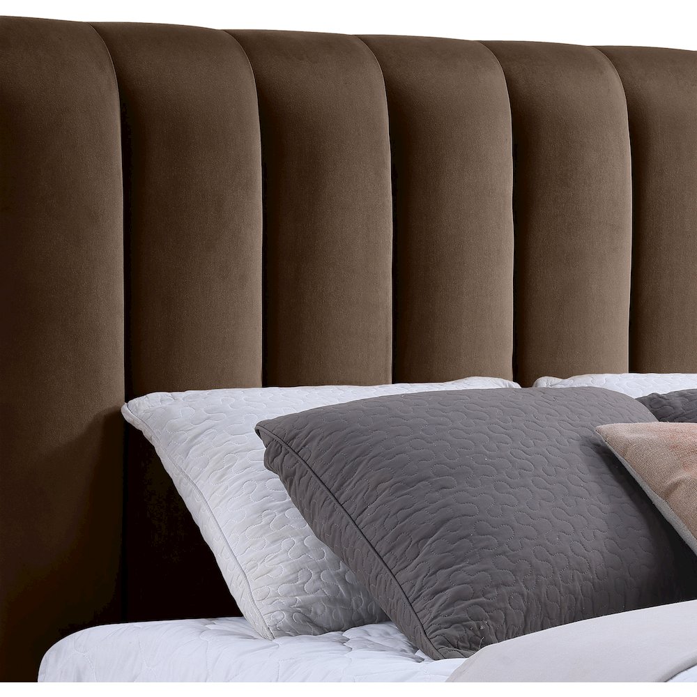 Amara Brown Velvet Upholstered King Bed. Picture 5