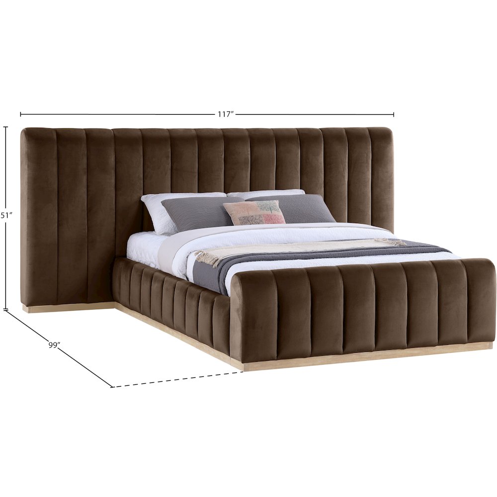Amara Brown Velvet Upholstered Queen Bed. Picture 9