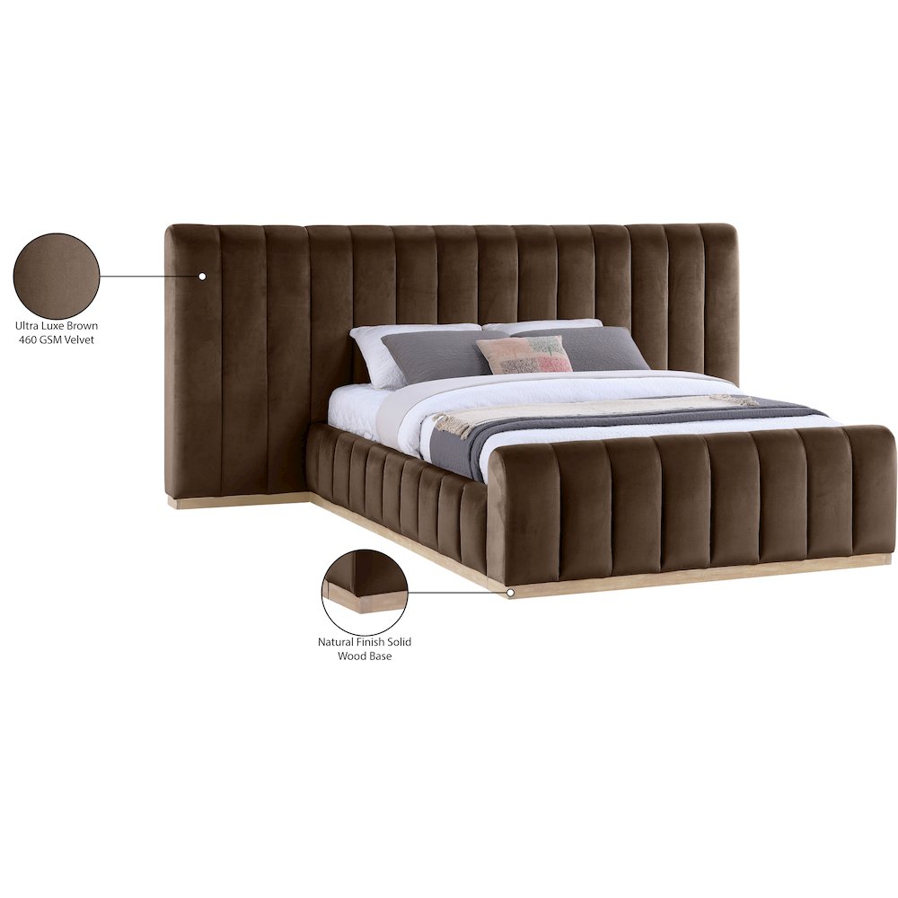 Amara Brown Velvet Upholstered Queen Bed. Picture 10