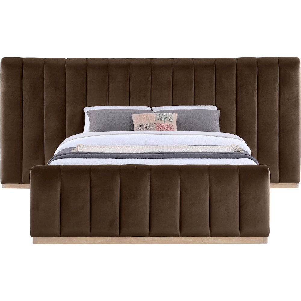 Amara Brown Velvet Upholstered Queen Bed. Picture 2